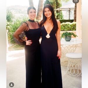 Helsa Black Sheer Deep V Slip Dress